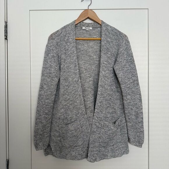 Madewell Cardigan Womens XS Gray Knit Open Front Pockets Linen Blend Oversized - Picture 1 of 13